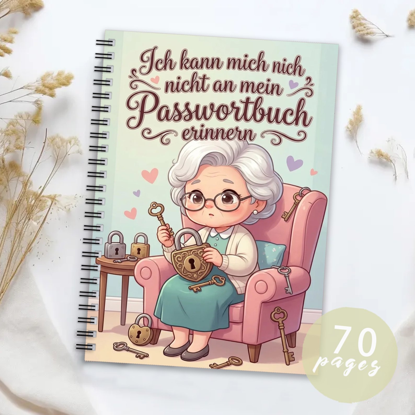 TEMU 1pc Spiral-bound German Password Notebook, Elderly Woman Themed Password Organizer For Recording Website Login Information, Secure To Organize