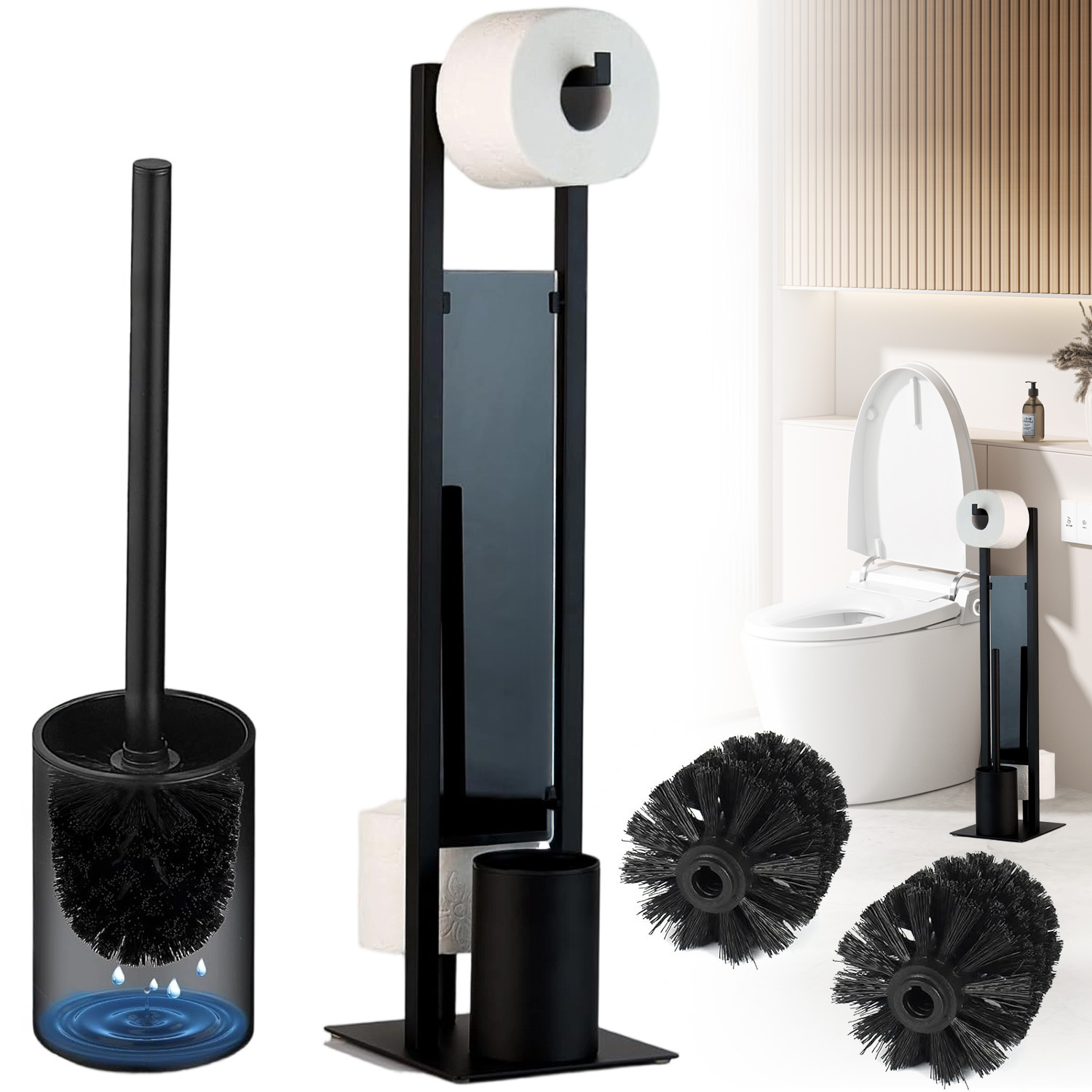Image of Bathroom Organizer Holder Made Of Stainless Steel, Includes Toilet Brush And Spare Brush Refill
