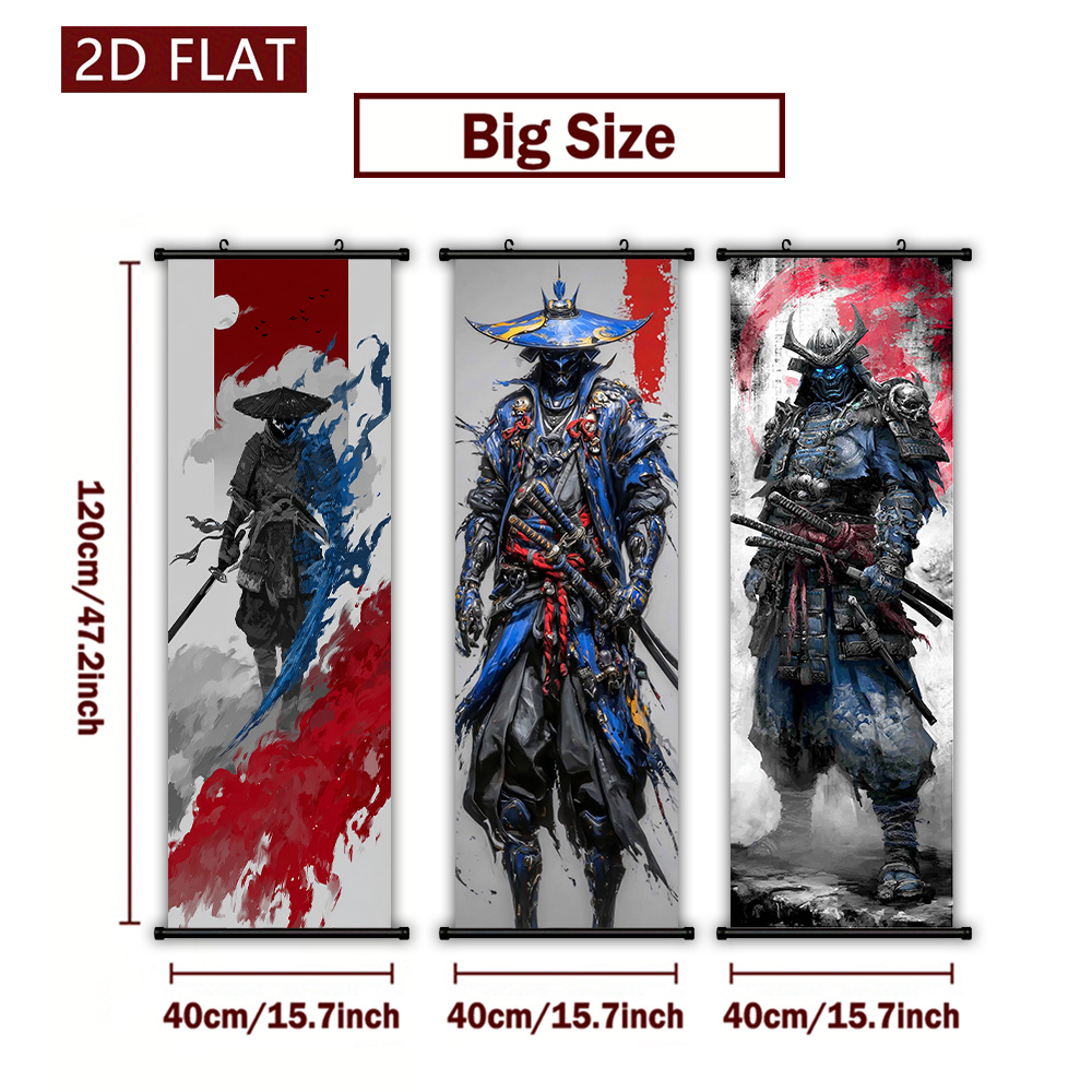 TEMU 2d Flat, 2d Flat, Set Of 3 Flat 2d Ink-style Plastic Scrolls Featuring High-definition Prints, Ideal For Decorating Living Rooms, Bedrooms, And