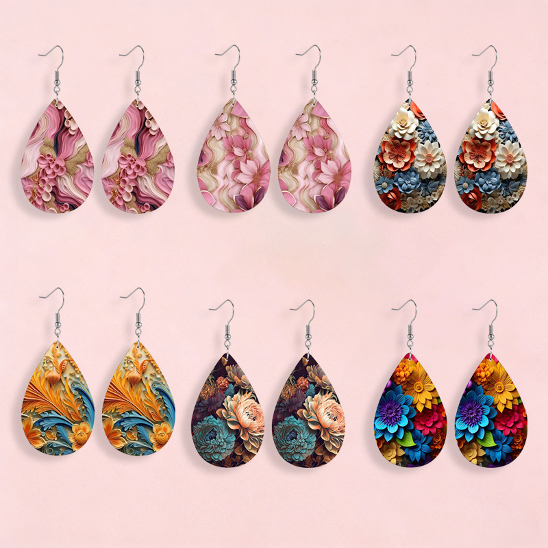 TEMU 2d Flat, 2d Flat Acrylic Earrings, 6 Pairs (12pcs) Charming Colorful Flower Earrings, Elegant Floral Earrings For Women. Suitable For Parties,