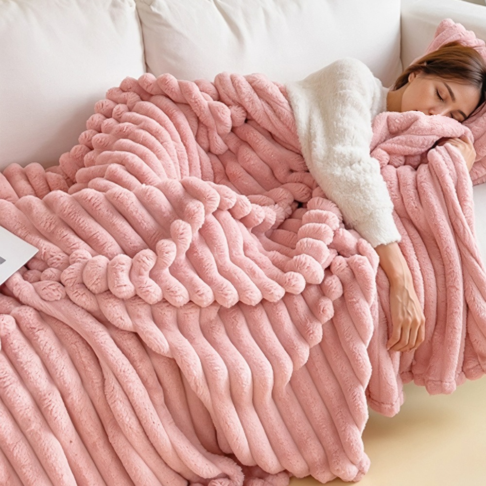 Image of Super Soft Faux Rabbit Fur Throw Blanket Double-sided Plush Warm Cozy For Perfect For Sofa Bed Machine Washable Gift Valentine's Housewarming