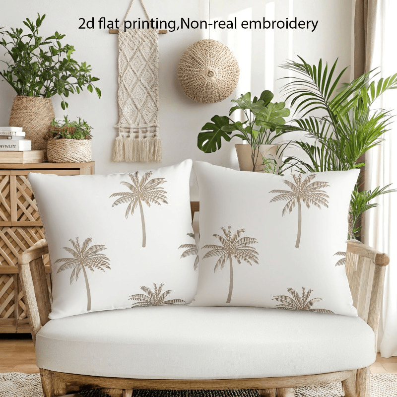 TEMU 2pcs Modern Tree Cushion Covers Suitable For Sofa Bed Porch Patio - Beige Brown Gray Polyester Zipper Closure Pillowcases With Palm Print,