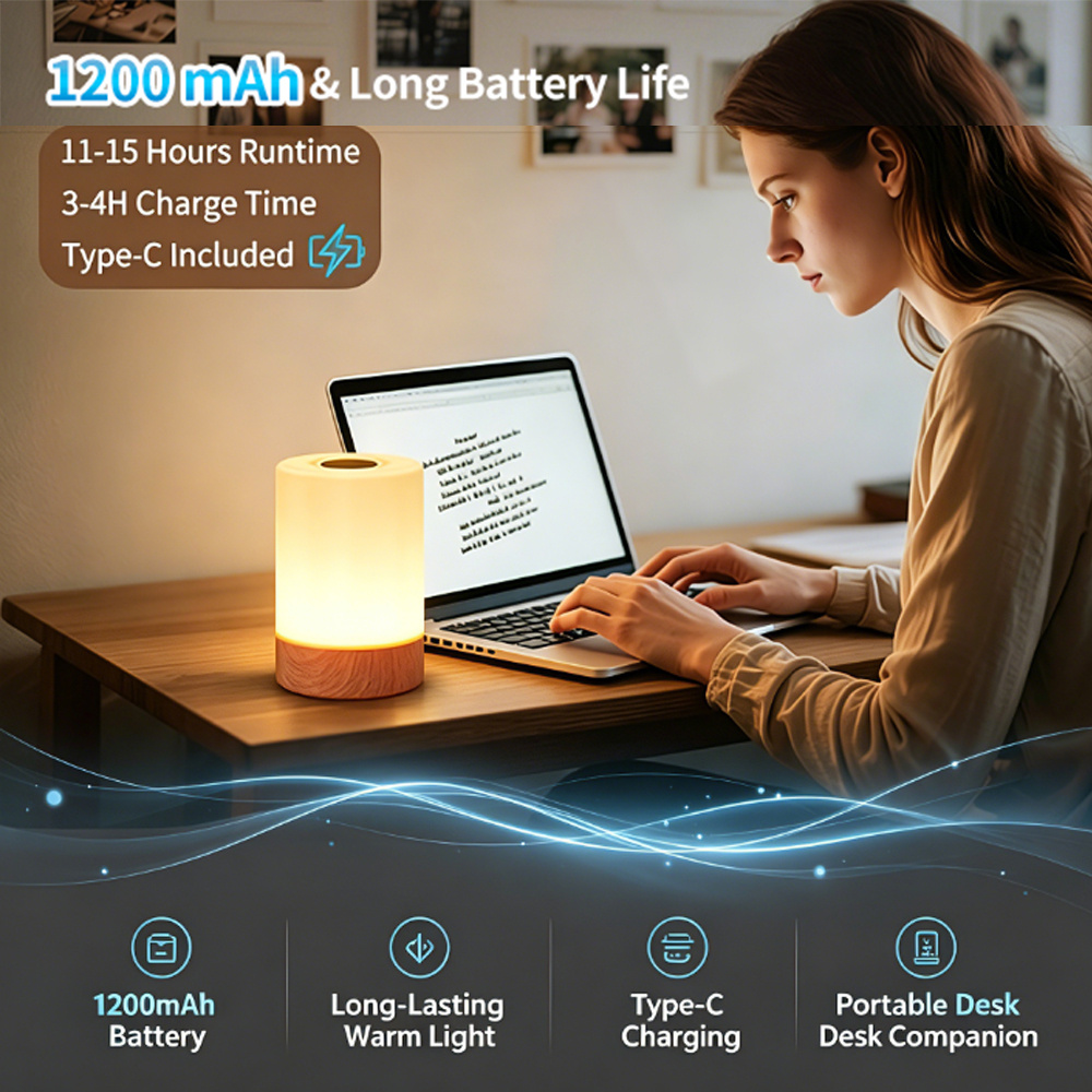 Touch-Controlled Dimmable Night Light, Smart LED Bedroom Lamp
