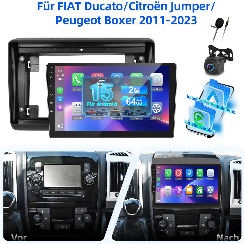 15 Car Radio 2gb+64gb | For / Jumper/ 2011-2023, 9 Inch .5d Touch Screen With Gps, Wifi, Eq, Bt, Swc, Fm Rds, Camera And Mic, Aluminum Alloy