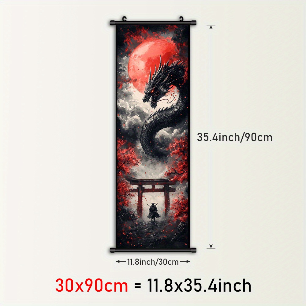 TEMU 2d Flat, 2d Flat, 1pc Framed Wall Art Featuring A , A Dragon Canvas Poster, A Plastic Hanging Painting Of A Torii Gate, Wall Decor With A ,