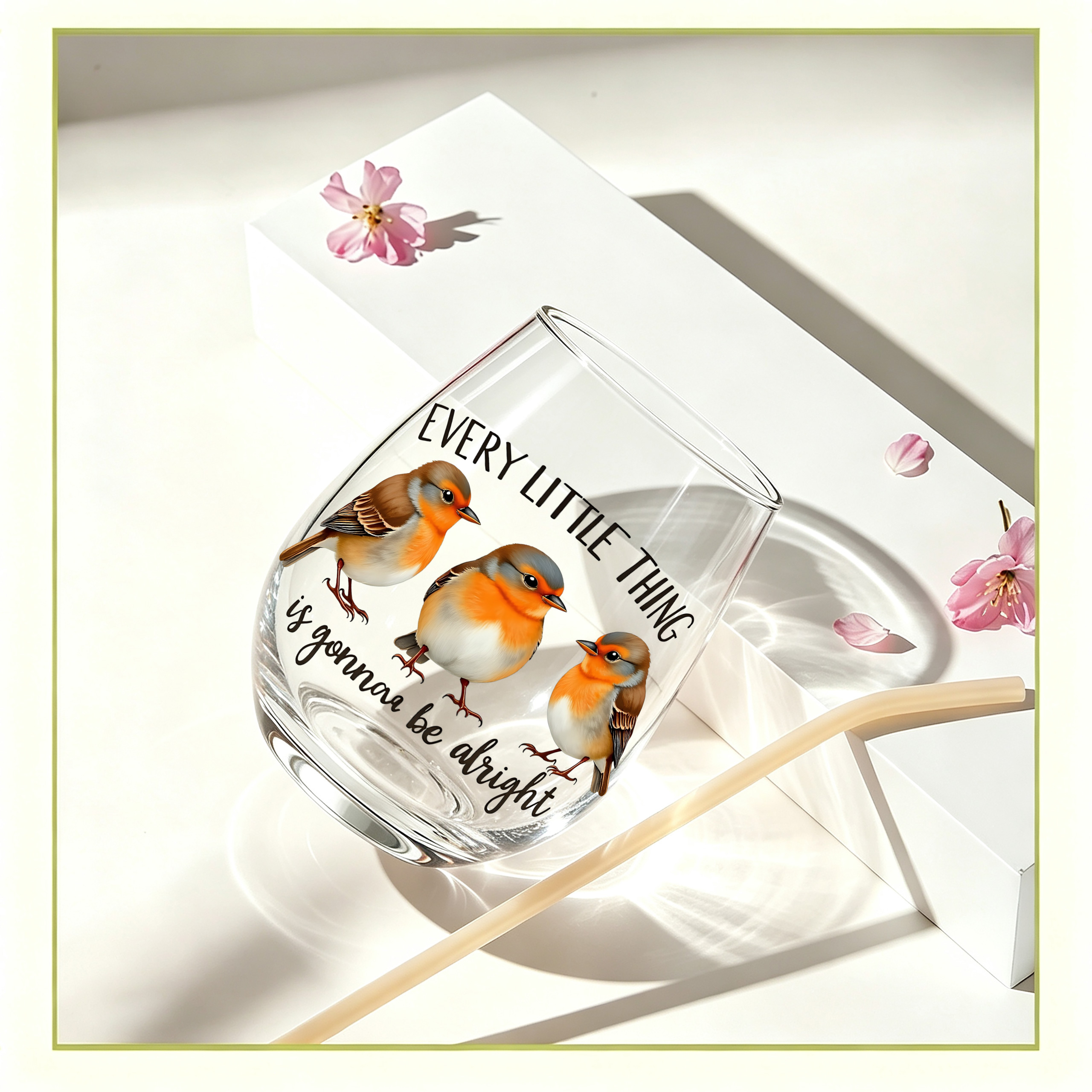 TEMU 1-pack / Robin English Sentence Pattern, 350ml / Transparent Drinking Glass, Stemless Wine Glass, Egg-shaped Glass, Champagne And Whiskey Glass,
