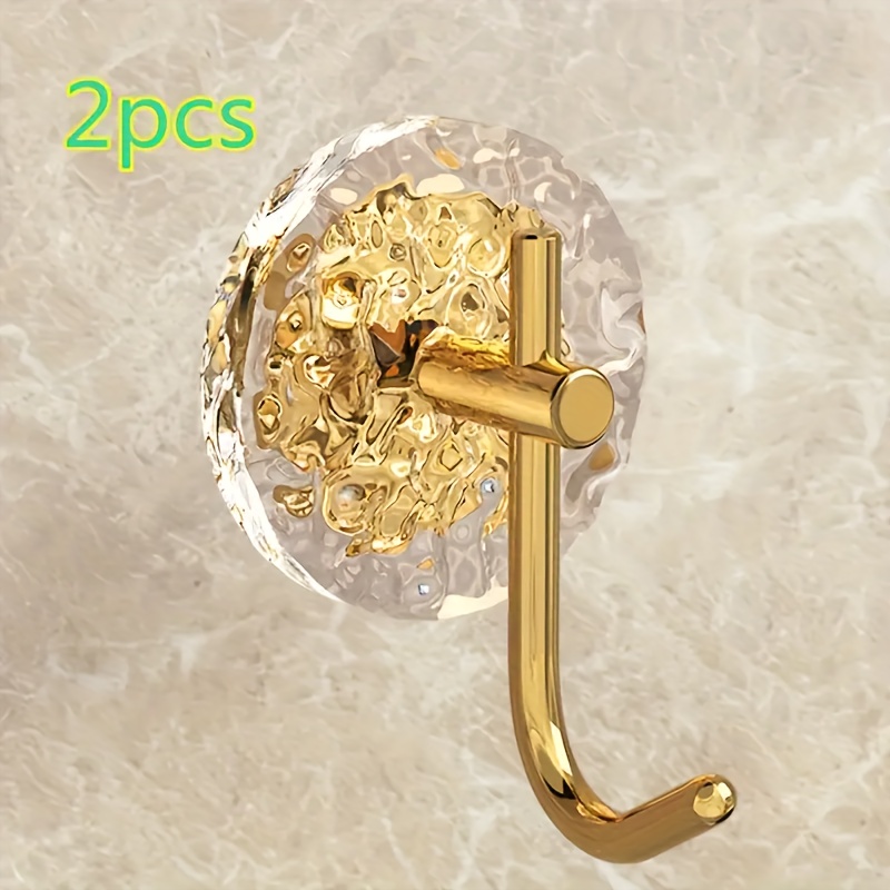 Image of 2pcs Luxestone Pattern Acrylic Adhesive Hooks, Punch-free Wall-mounted Key And Towel Holders, , Suitable For Bathrooms, Bedrooms, Kitchens, Living Rooms, No-drill Robe Hangers, Bathroom Additions
