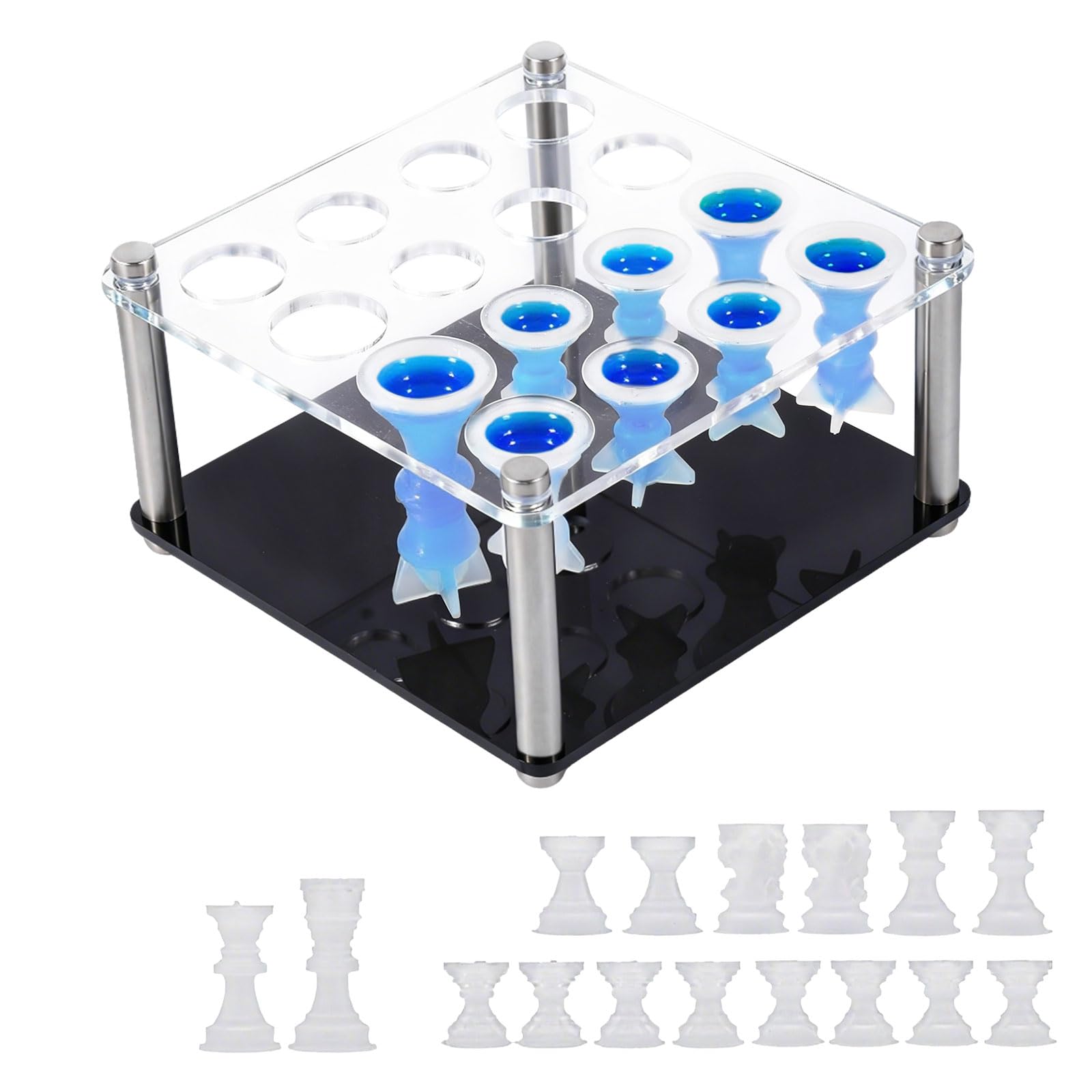 TEMU 1pc (16pcs) Full Size 3d Silicone Chess Mold With Piece Holder - Compatible For Epoxy Resin Casting, Diy Chess Piece Molds Suitable For Home