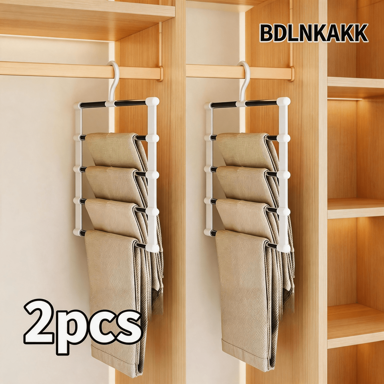 TEMU Bdlnkakk 2pcs Ladder 5-rod Pant Hangers, Space Saving Up To 80%, Ladder Design, Suitable For Trousers, Leggings, Scarves, Neckties, Bed Sheets,