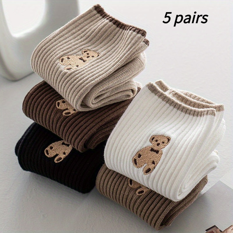 TEMU 5 Pairs Of Stylish Mid-calf Socks, Perfect For Casual Outdoor Activities, Featuring Adorable . Soft And Comfy Socks Are Ideal For Everyday Wear