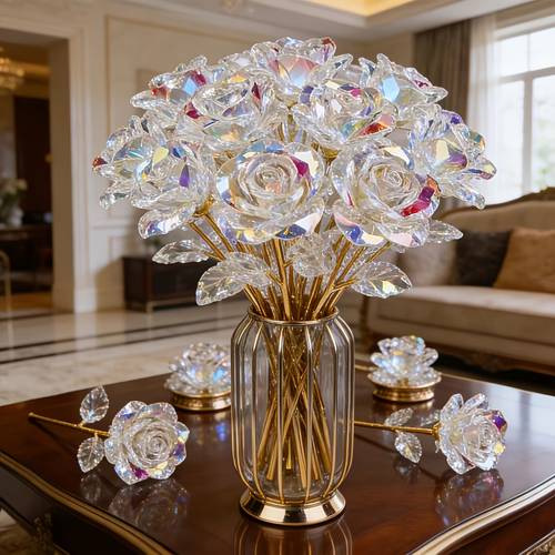20pcs set of sparkling eternal crystal roses artificial crystal flowers realistic rose bouquet suitable for weddings mothers day easter anniversary center decorations valentines day gifts birthday parties weddings and thanksgiving mai