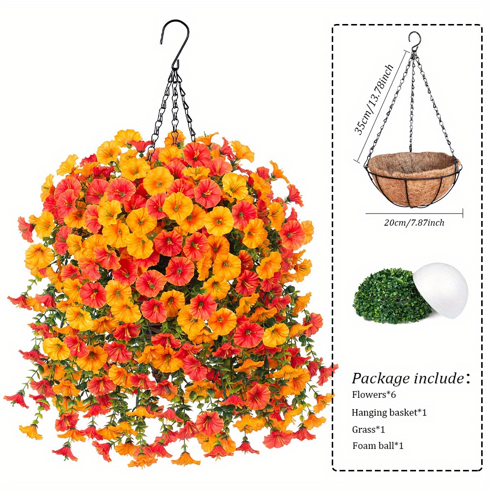 artificial hanging flowers with basket set outdoors   plants 6pcs     flower vines for wall home garden decor