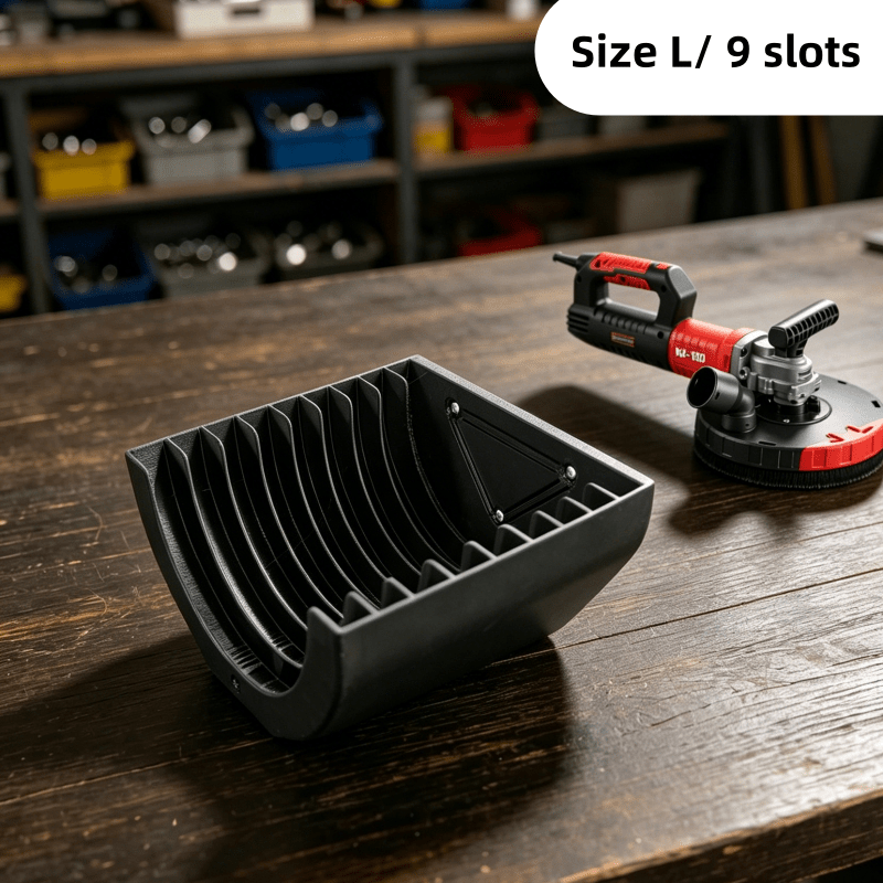 TEMU 1pc-3-slot, 6-slot, And 9-slot . Wall-mounted Wheel Organizer/garage Tool Organizer With Wooden Base. 3d Printed Sandpaper Disc Organizer.