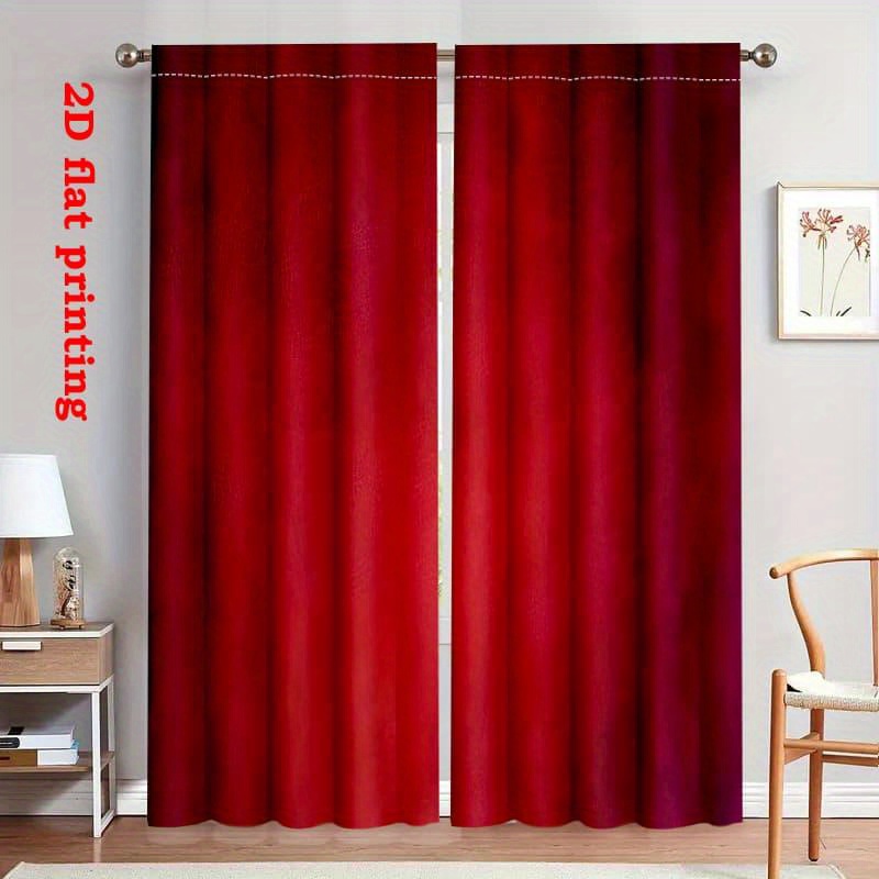 TEMU 2pcs Red Floral Print Room Curtains - 100% Polyester Light Filtering Cordless Rod Pocket Curtains, Machine Washable Contemporary Room, Bedroom,
