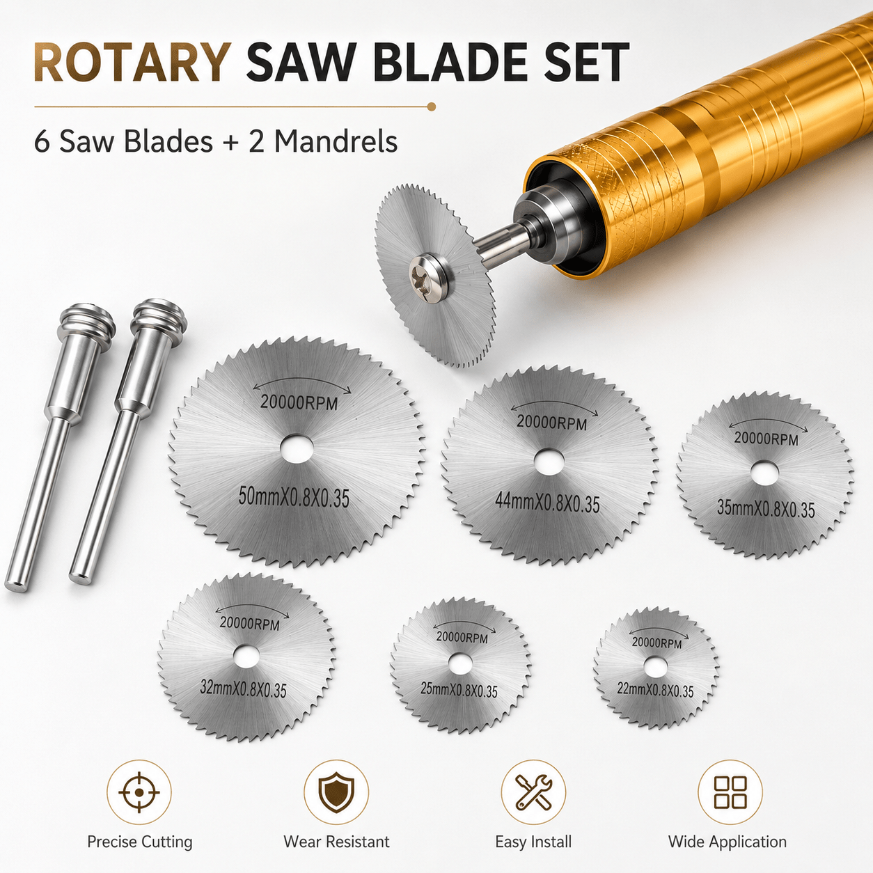 TEMU 6pcs Mini Circular Saw Blades And 2pcs Mandrels Set, Hss Rotary Cutting Discs For Wood, Plastic, Acrylic, And Craft Projects