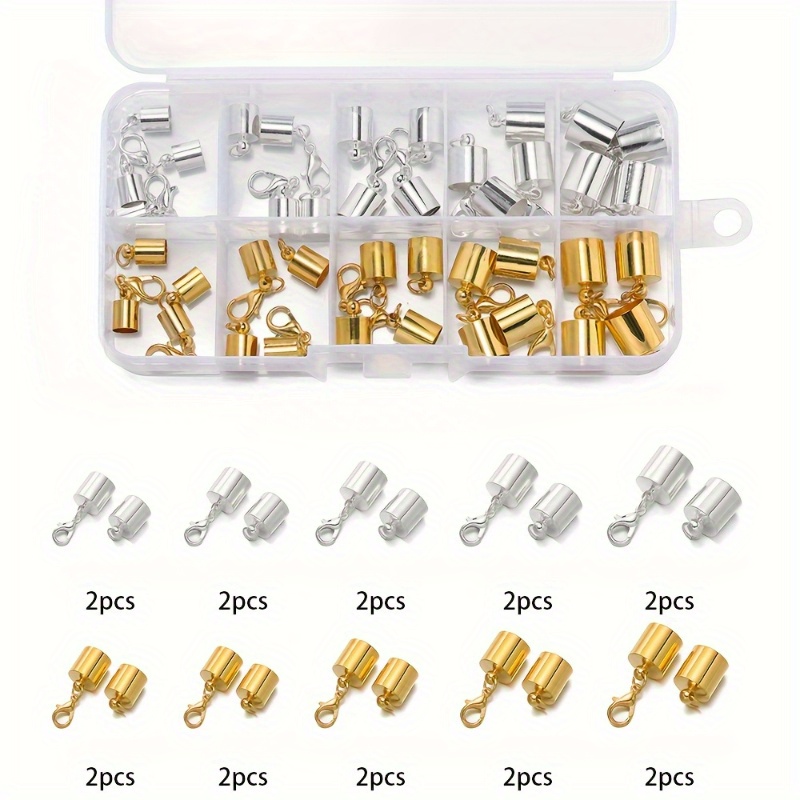 E-shop Eine Box mit 20 Stück, ausgestattet mit 6 mm Seilendkappen-Clips und Karabinerverschlüssen, ideal zum Basteln von Armbändern und Halsketten
