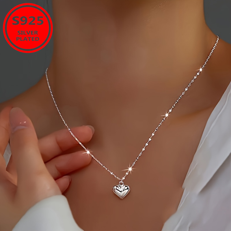 TEMU 1pc Collier Mode Femme Élégant Chic Bohème Pendentif Cœur Plaqué Argent 925 pour Cadeaux à l'Occasion de Anniversaire Mariage Rentrée Scolaire