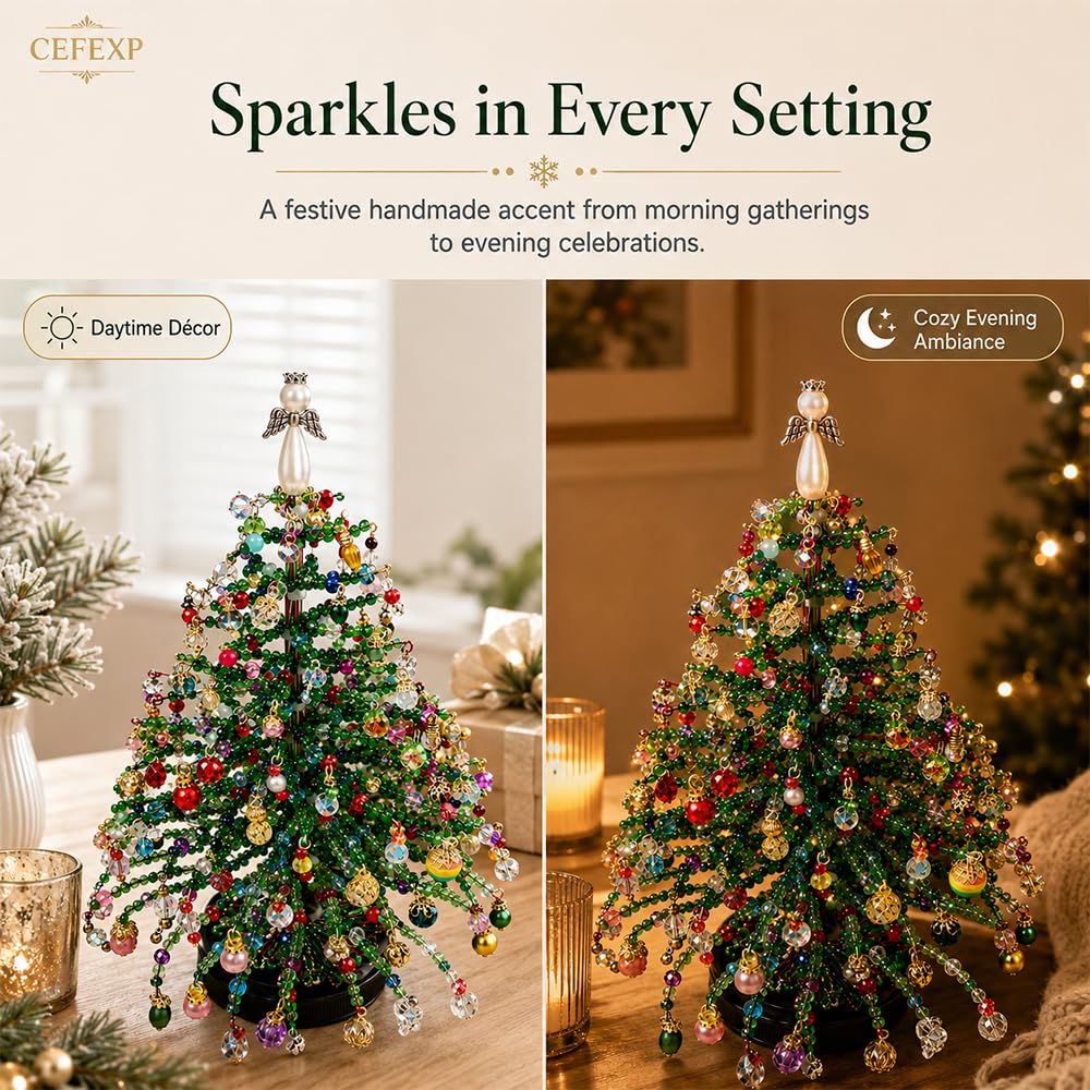 beaded mini christmas tree making kit handcrafted tabletop xmas tree decor with multicolor   ornament pendants wire additions   2pcs christmas greeting cards   gift for   christmas new year present Product details 6