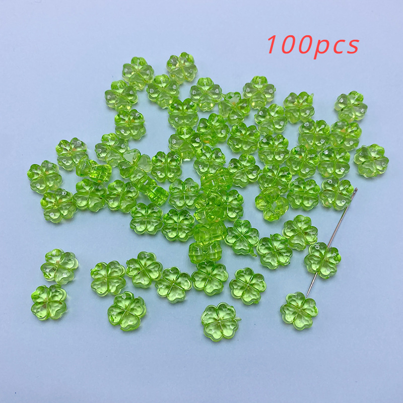 100pcs Imitation Crystal Acrylic Transparent Clover Through Hole Beads Handmade String Beads Mobile Phone Chain Jewelry Additions Self-made String Bead Materials