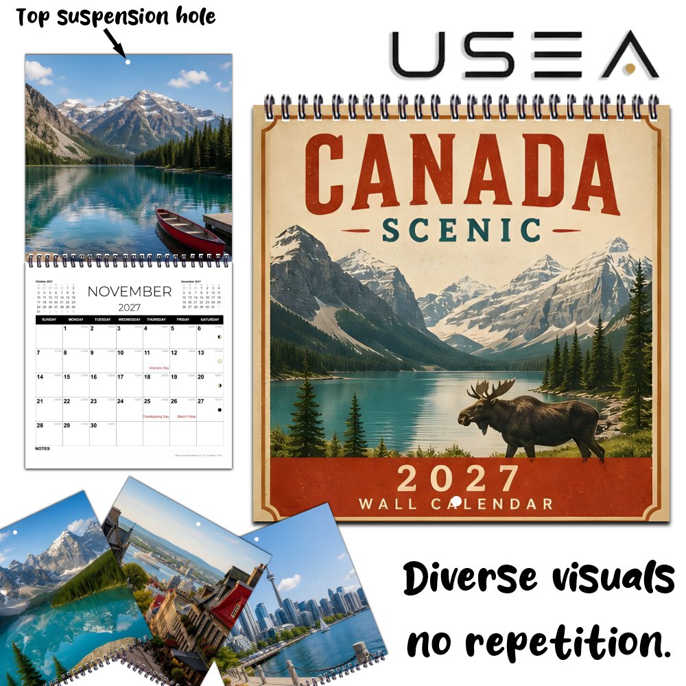 TEMU 2027 Wall Calendar 2027 Square Spiral Wall Calendar 8.3x8.3 Inch, 12-month Planner With Habit , Large Blocks, Us Holidays, Canadian , Ideal
