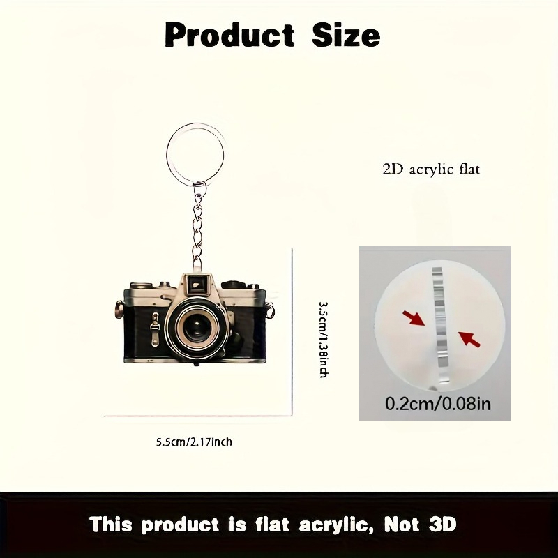 [2d flat] [2d flat] piano 2d, 1 portachiavi   retro acrilico a forma di fotocamera - elegante ciondolo per appassionati di fotografia,   per borse e chiavi dellauto,   per   del papà, lalbero di natale e decorazioni per feste, design piano 2d Dettagli dell'articolo 0