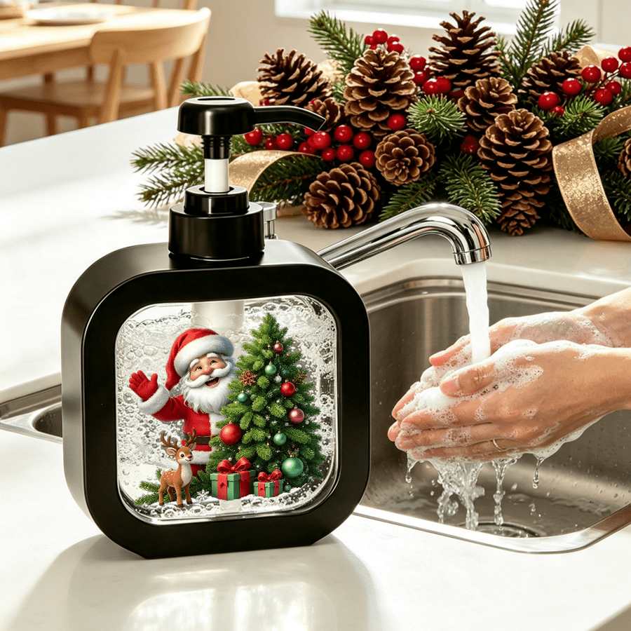 TEMU 1pc Refillable Liquid Christmas-themed Printed Dispenser Bottle, Christmas Tree Holiday Atmosphere Soap Dispenser, Lotion Dispenser, Dispenser,