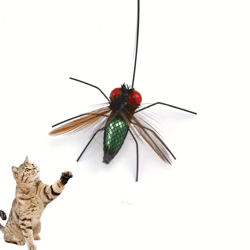 Interaktives Katzenanziehspielzeug mit realistischem Insekten-Design -  Langes Hngeseil, langlebiger Kunststoff, Cartoon-Muster & knstliche  Federn fr das Spiel im * Keine Batterien erforderlich, ...
