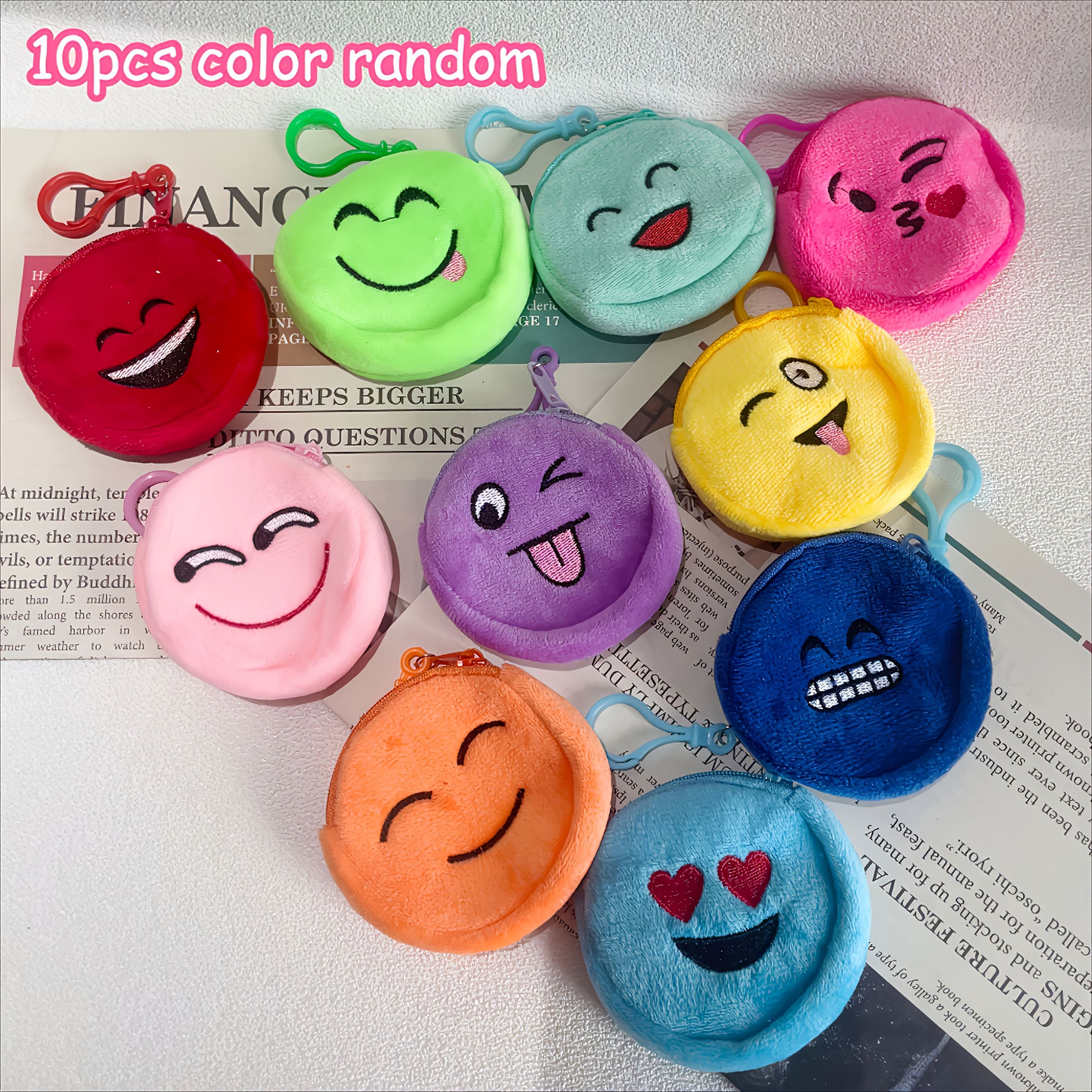 TEMU Random 10pcs Cartoon Coin Purse Set - Plush Change Pouch With Various Cute , Women's Wallet, Colorful Zippered Coin Purse With Key Chain, Small