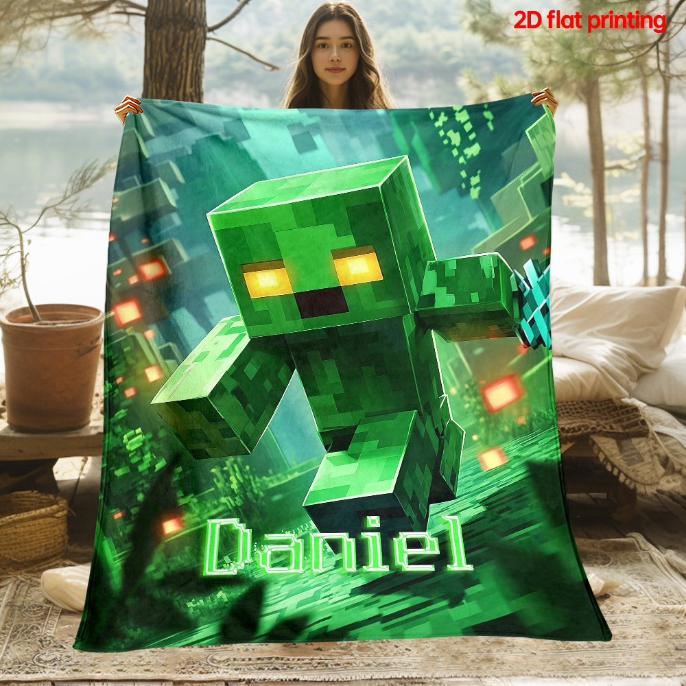 TEMU 1pc Green Art Custom Name Outdoor Portable Blanket - Lightweight Suitable For Travel Camping Living Rooms Offices Sofas Chairs And Warm Fabric