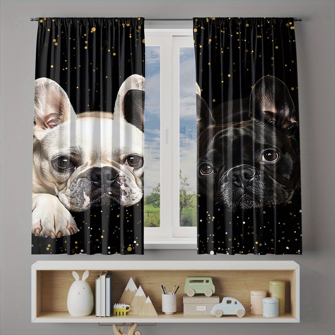TEMU 2pcs Curtain Fabric, Cute Puppy Printed Curtains And Window Additions, Filter Curtains For Bedroom, Valentine's Day Bedroom Living Room Kitchen