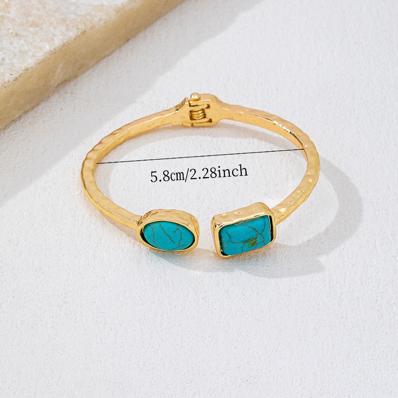 Women's Western Retro Hammered Bangle, Minimalist Oval & Rectangle