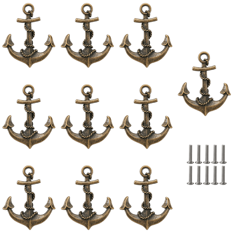 10pcs Retro Anchor Metal Pull Handles - Suitable For Cabinets, Drawers, Wardrobes, Etc. - With Screws, Alloy