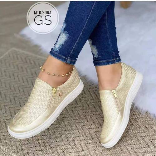 2025 women casual fashion single shoes zipper sneakers flat shoes women shoes
