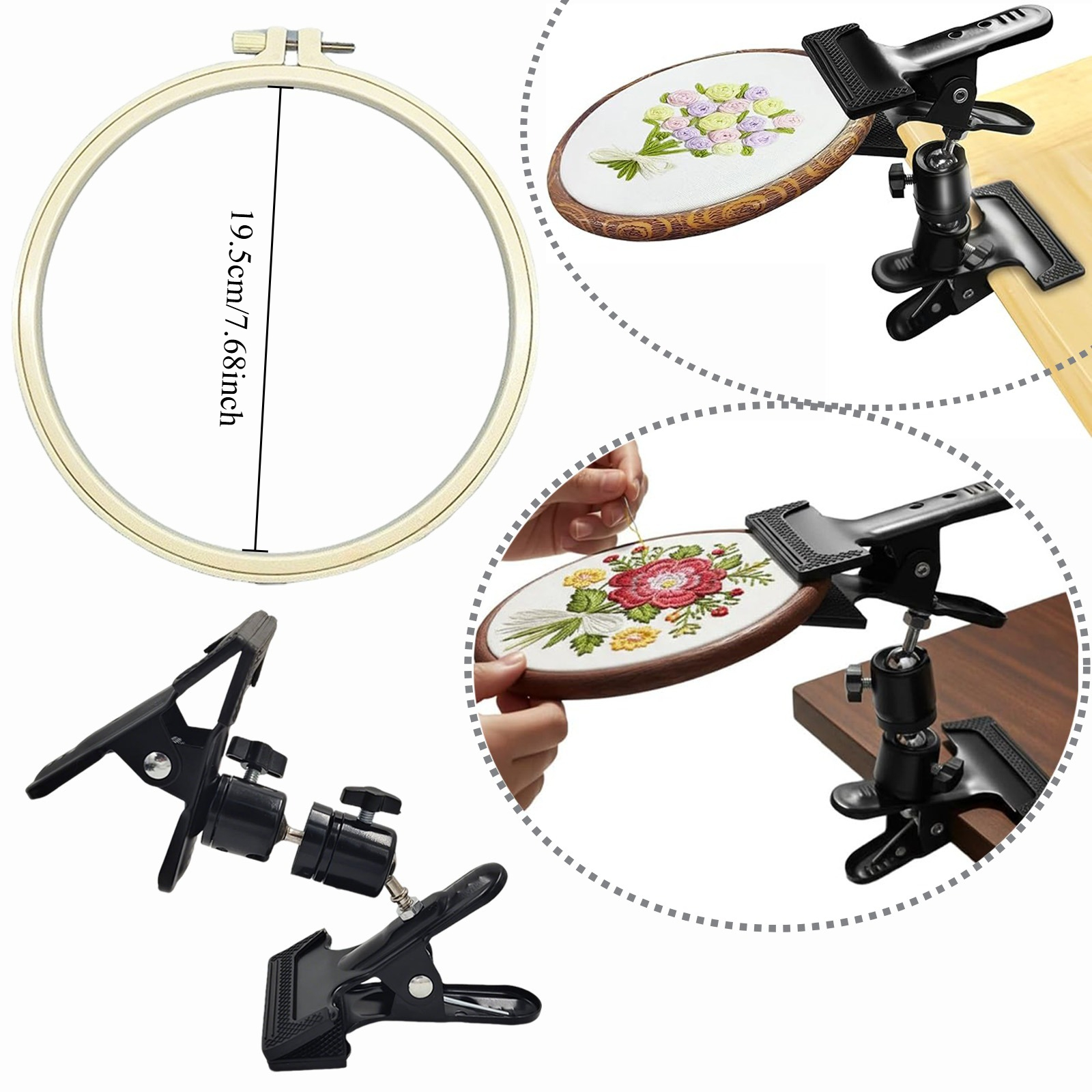 TEMU 2pcs Set: Stand + Embroidery Hoop. Portable Metal Embroidery Hoop Frame With 360° Rotation, Cross- Stand, Equipped With Protective Rubber Pads.