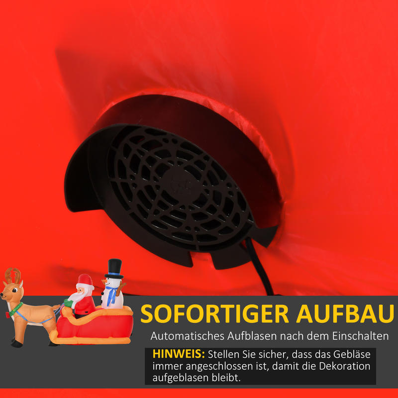 Opblaasbare Kerstslee met Kerstman & Rendier - Zelfstaande Buiten/Binnen Feestdecoratie, Geen Elektriciteit Nodig, Eenvoudige Installatie met Luchtpomp, Duurzaam Opblaasbaar Materiaal voor Gazon, Tuin, Binnenplaats - Feestelijke Rode & Gouden Slee met Sneeuwpop