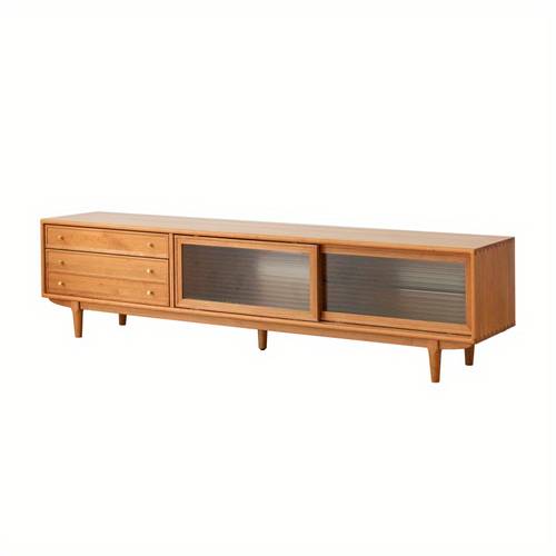 North America FAS Grade Solid TV Cabinet With Chinese Changhong Glass Doors Two Drawer Storage Standing