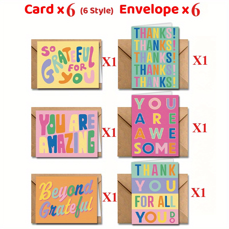 TEMU Jeux de 12 cartes de remerciement colorées avec enveloppes - Cartes de remerciement pour , les enseignants, les entreprises, les collègues, les