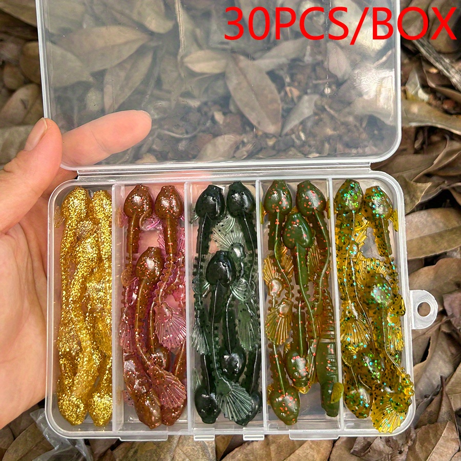 E-shop 30 Stk./Box Angelköder Tackle Jig Wobbler Süßwasser Lebendiger Swimmbait Wurm Weiches Künstliches Köder für Bars Aal 3D Augen Weiche Simulation