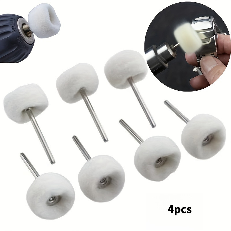 TEMU 4pcs Wool Polishing Buffing Head With 3mm Shank, Suitable For Vintage Jade, Wood Carving, And Metal Polishing And Grinding