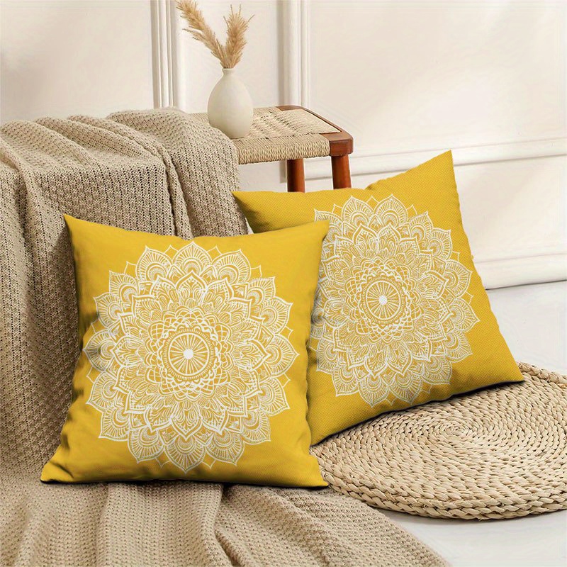 2pcs mustard yellow mandala printed decorative throw pillow Temu