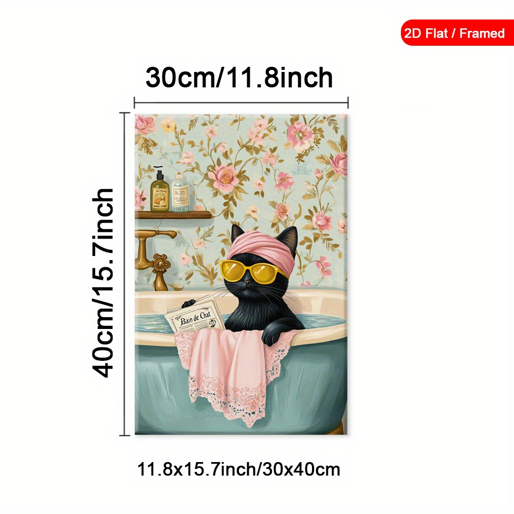 TEMU 1pc Framed Funny Cat Art Deco, Poster, Chic Print, Wall Art, , Quirky Glasses Poster, For Living Room, Bedroom, Bathroom, Kitchen, Indoor &