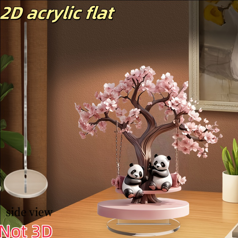 2D Flat, 2D Flat Printed 1pc Swing Tree Couple Panda Table Decoration Sculpture - Multi-functional Decor, Suitable for Desks, Bedrooms, Offices, Dining Rooms, Bookshelves, Living Rooms, Kitchens, Shops - Unique Gift, Perfect for Friends and Family