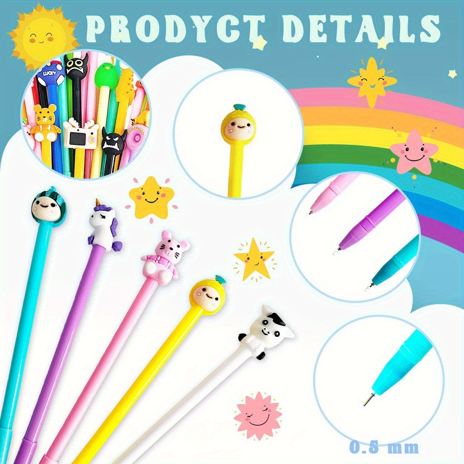 50pcs cartoon style ballpoint pen set smooth writing 0 5mm fine dots plastic cylinder with   cap       for office and school supplies 18 Product details 4