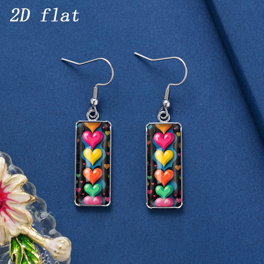 Colorful Love Heart Pattern Faux Gemstone Earrings