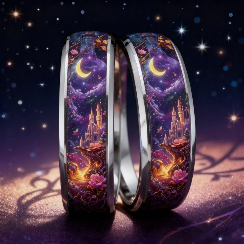 Dreamy Unisex 304L Stainless Steel Wish Bottle Ring with Star and Moon
