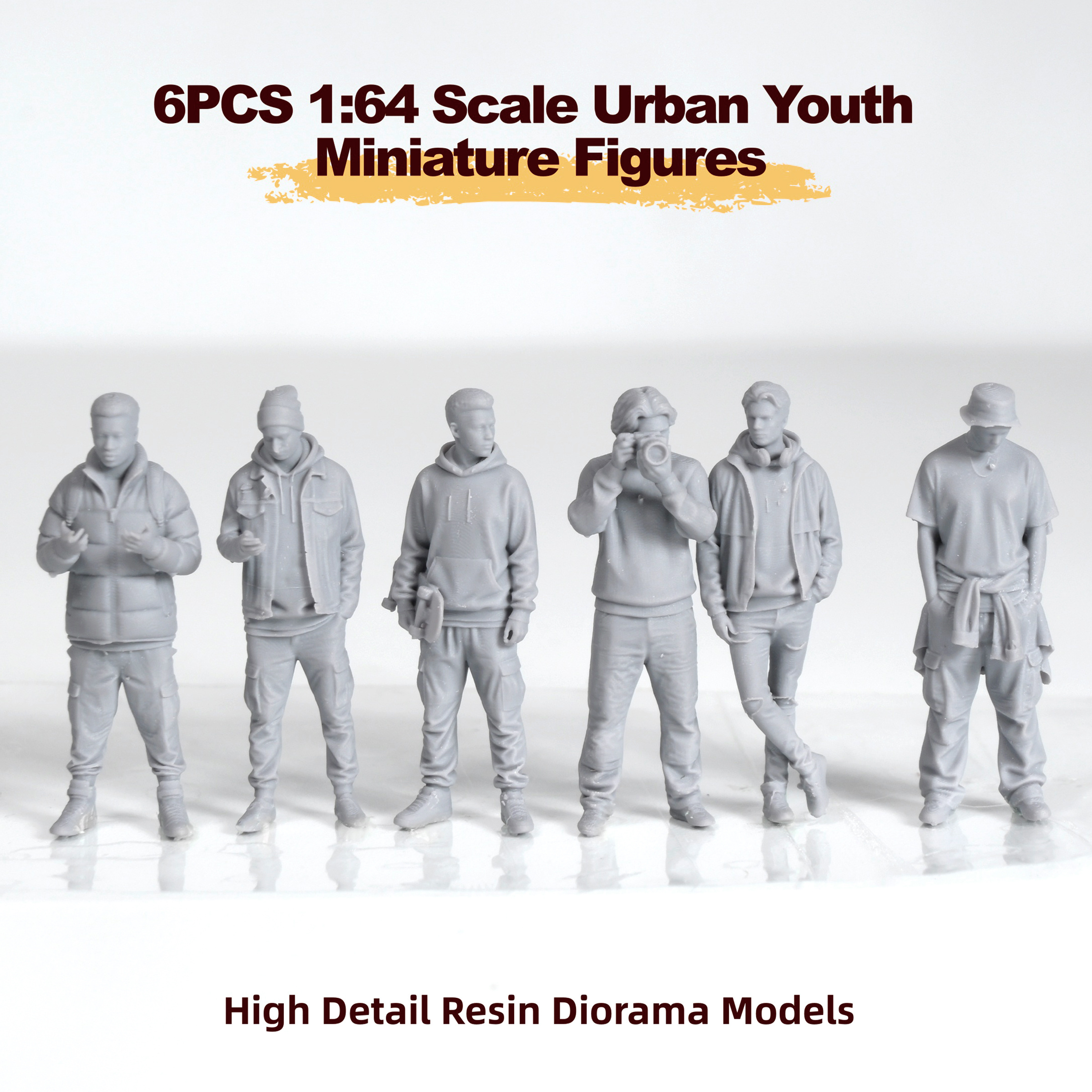 TEMU 6pcs Scale Street Style Miniature , Photographer Casual People Models, High Detail 3d Printed Figures For Diorama Model Car Display