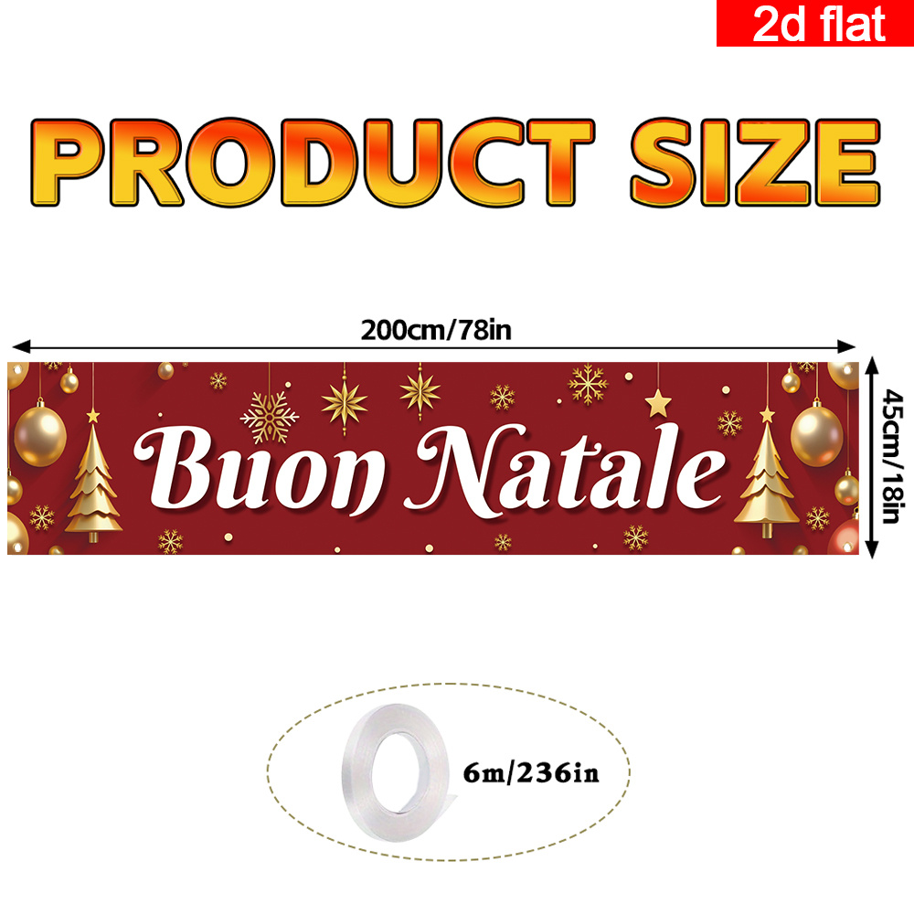 TEMU Piatto 2D, Striscione Piatto 2D, 1 pz Striscione per Feste da Giardino Natalizio , Motivo con Albero di Natale, e Palline di Natale, per Inverno