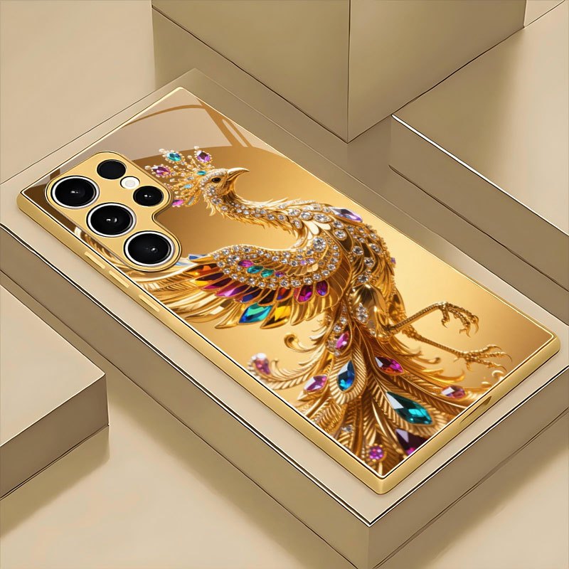 TEMU Phone Case - Luxury Exquisite Colorful Wings Phoenix Pattern Glass Phone Case Suitable For For Galaxy S25/s25 Plus/s25 Ultra/s24/s24 Fe/s24