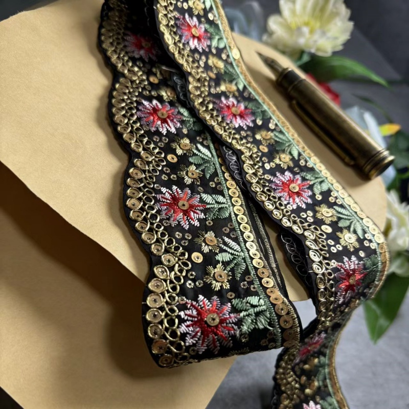 TEMU A Dress With Lace-embroidered Shoulder Strap, Featuring Colorful Sequins And Decorative Edges. It Has A Hanfu-style Decorative Edge. Handmade