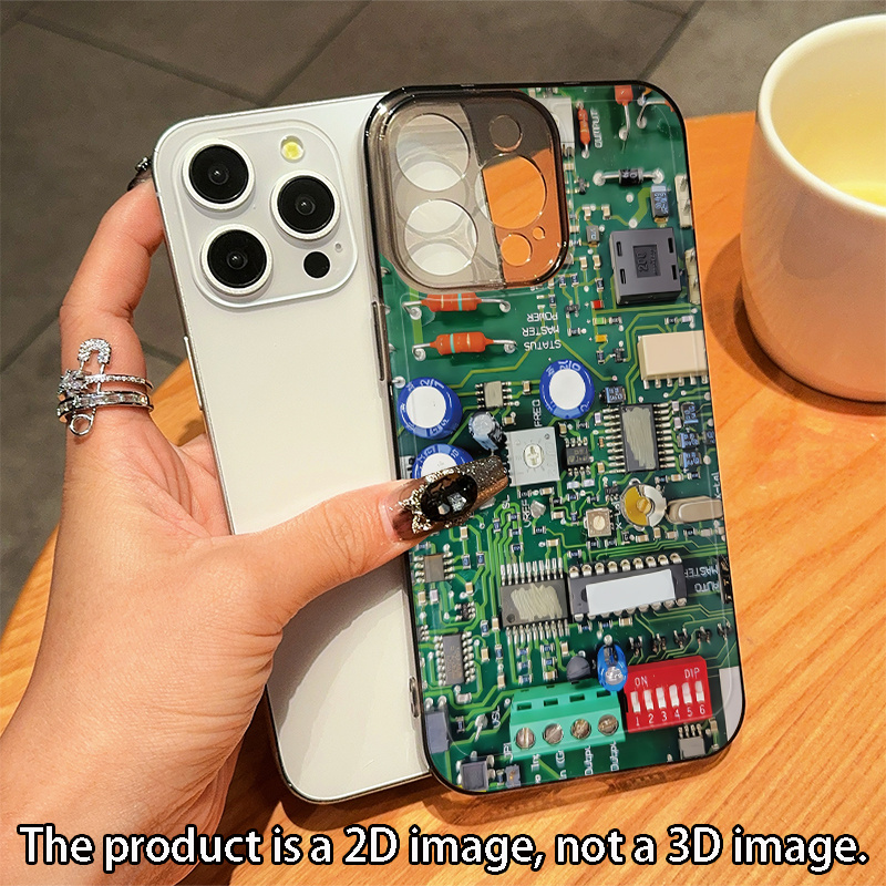 TEMU Phone Case: The Product Is A 2d Image, Not A 3d Image. Space-grade Black Circuit Board Detail Tpu Drop-proof Full-coverage Case. Suitable For